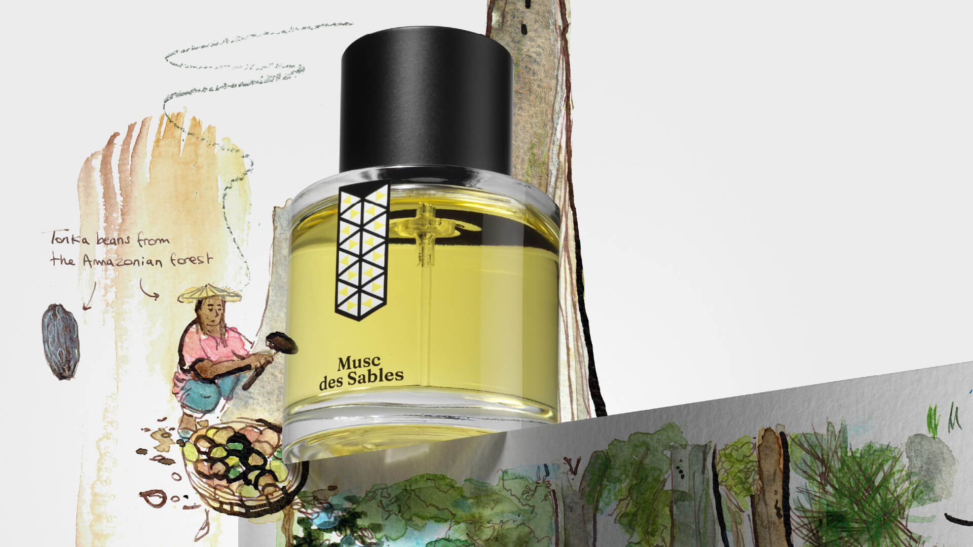 Les Indémodables Musc des Sables – balsamiczno-piżmowe perfumy z zieloną mandarynką, irysem, ambrą szarą, indonezyjską paczulą, benzoesem, fasolą tonka, kardamonem, cynamonem i gorzkim migdałem.